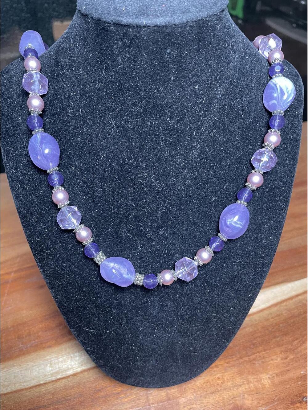 Vintage Purple Faux Amethyst Necklace with Pink Pearl Beads